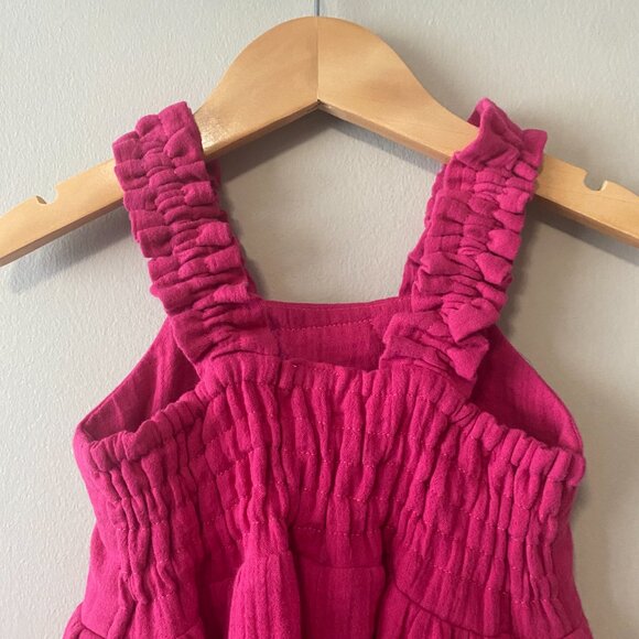 Handmade Children's Pink Upcycled Double Gauze Cotton Elastic Straps Dress - Picture 7 of 12